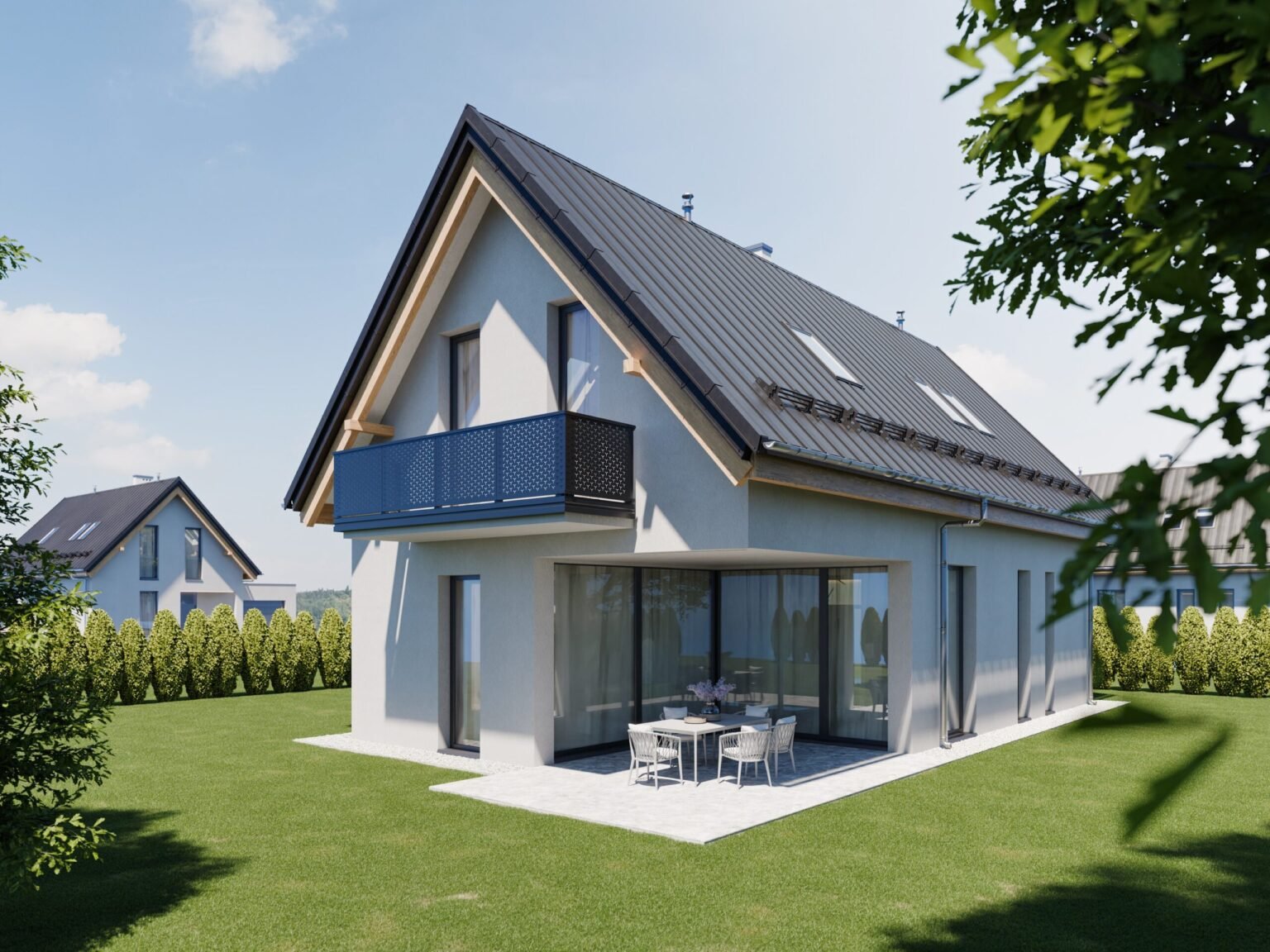 Taifun Alu Lochblech Balkongeländer mit feiner Perforierung Minimal Triangel - Hausansicht