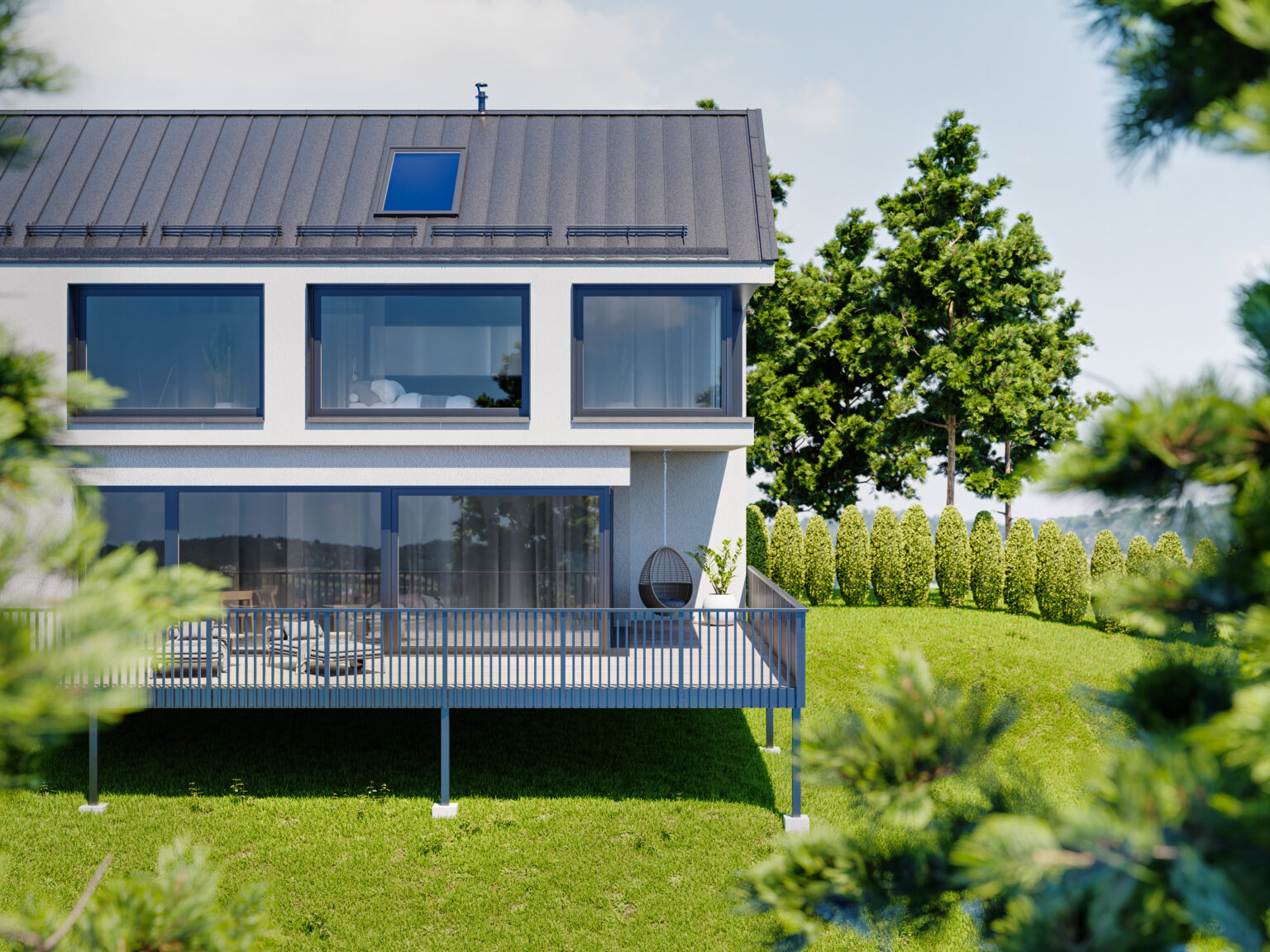 Anbaubalkon mit durchgehenden Sprossen als Balkonblende