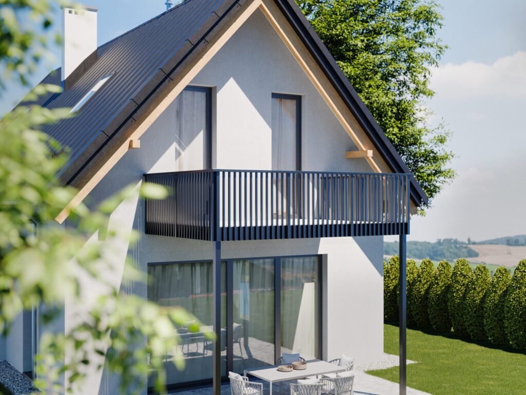 Horizont Alu Geländer als Vorstellbalkon mit geradlinigen vertikalen Lattenprofilen