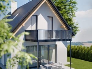 Horizont Alu Geländer als Vorstellbalkon mit geradlinigen vertikalen Lattenprofilen