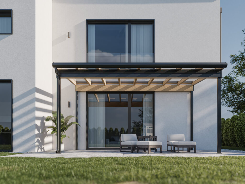 Leeb Überdachung aus Holz und Alu