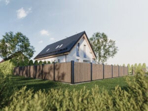 aluzaun toronot mit vertikalen sprossen kombination holzstruktur und ral farbe
