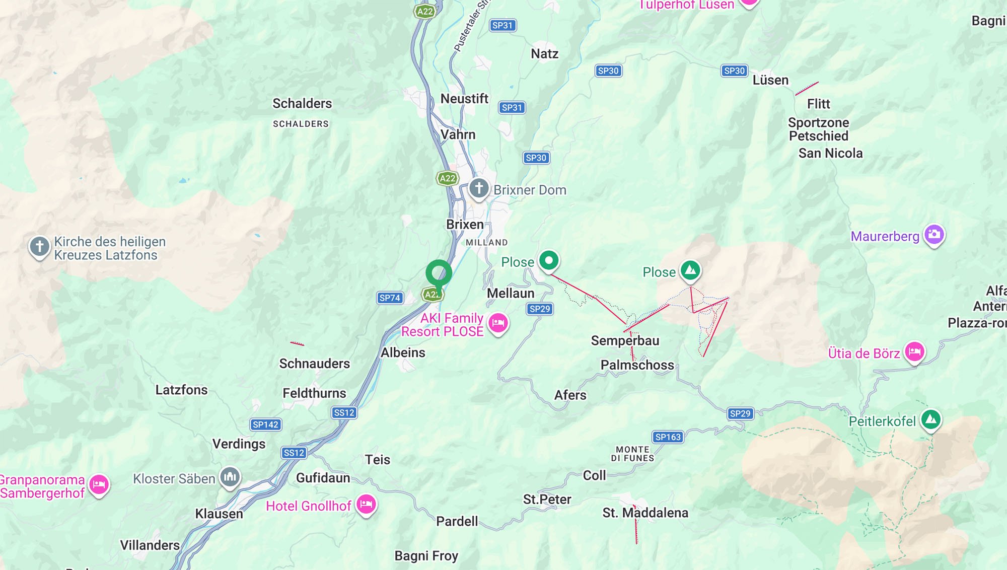 Mappa italiana: Partner commerciali (puntine arancioni) e showroom/sedi (puntine verdi) di Leeb Balkone GmbH in Italia